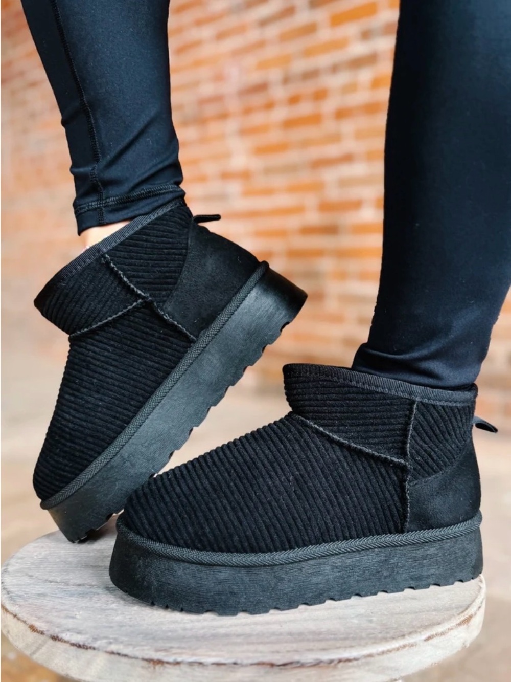 Corduroy Platform Ankle Booties - Black